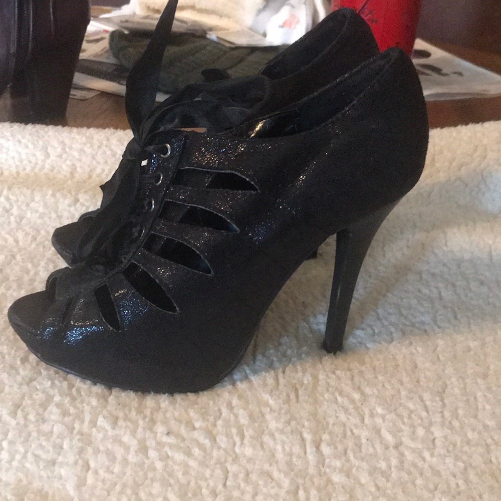 Lace up black high heels